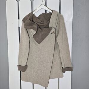 A. IDA Women's Brown Cozy Wrap Asym Wool Blend Cardigan XL Italy Minimalist